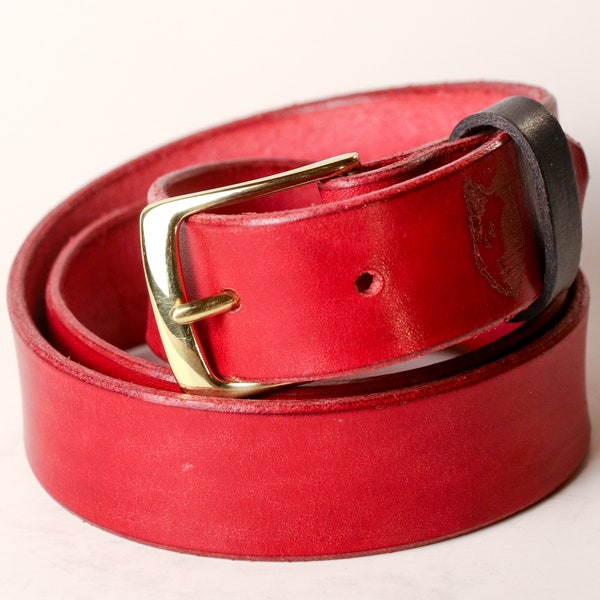 Red Classic Leather Belt with Frame Style Buckle