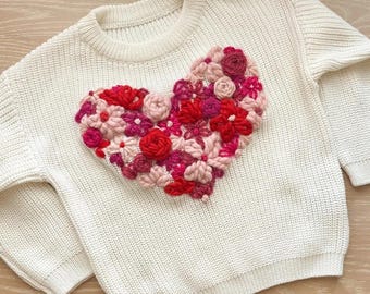 Knit Sweater Jumper with Heart, Crochet Sweater, Multi Colored Sweater, A Perfect Gift