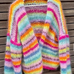Colorful Striped Sweater, Crochet Sweater, Multi Colored Sweater