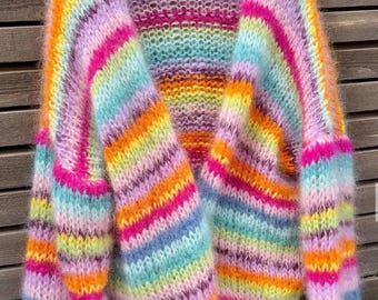 Colorful Striped Sweater, Crochet Sweater, Multi Colored Sweater