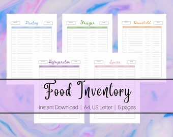 Kitchen Food Inventory Printable, Fridge, Freezer, Pantry (Digital Download)