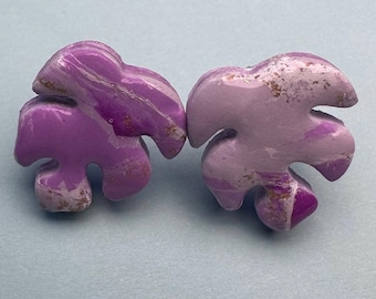 Mini Purple Lavender And Gold Marble Monstera Leaf Earrings, Handmade Hypoallergenic Polymer Clay Earrings