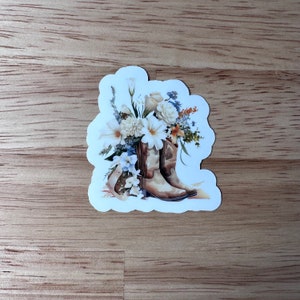 Western Boots with Flowers Sticker: Water-Resistant Decal