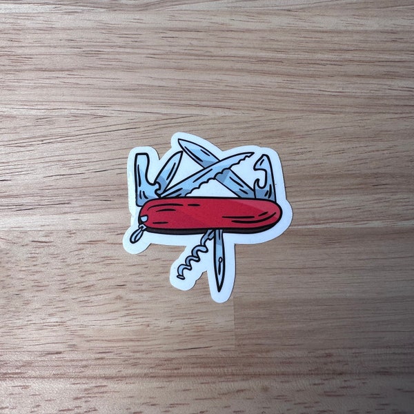 Swiss Army knife sticker, pocket knife sticker, water resistant sticker, water bottle decal, laptop stickers, manly sticker, gifts for guys