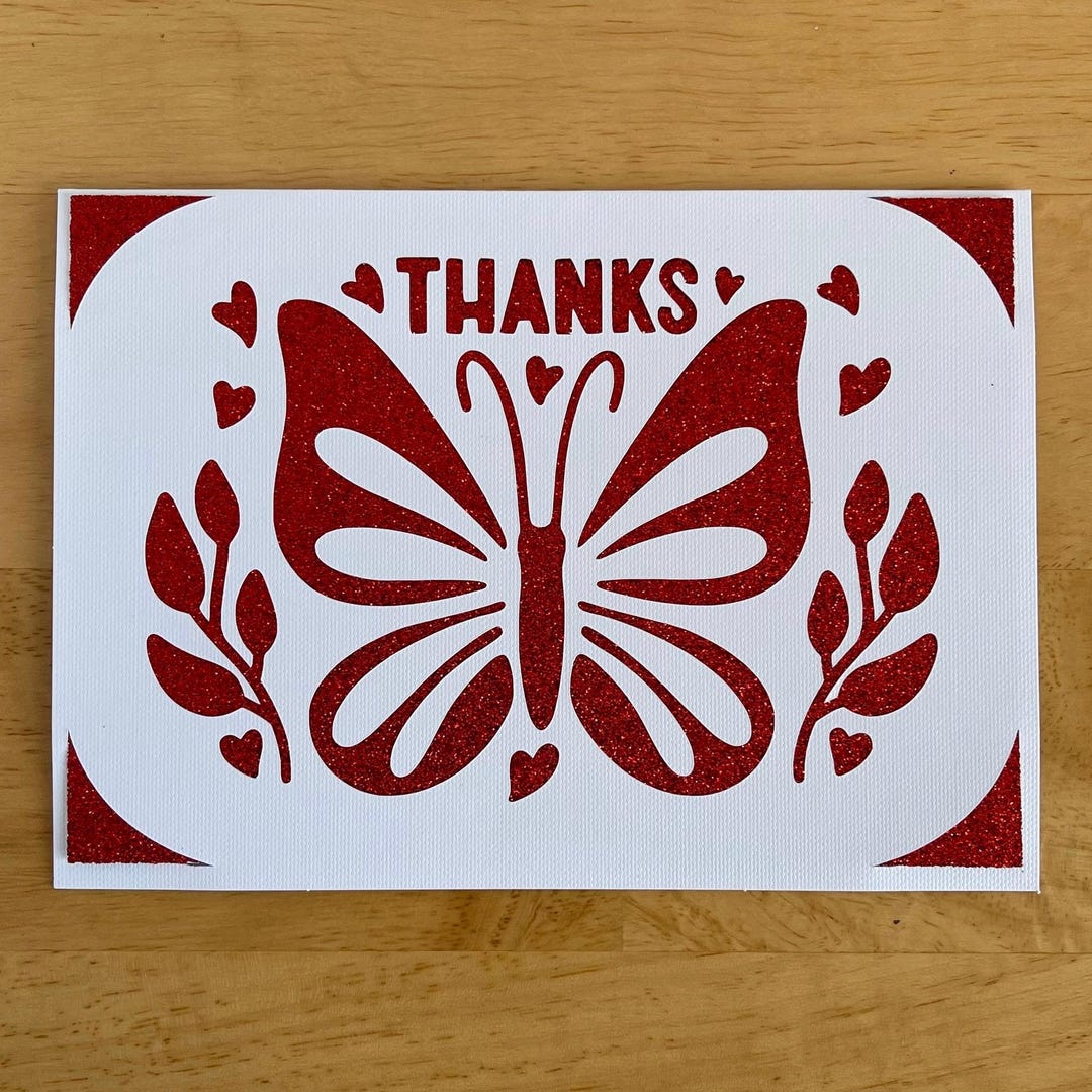 Red Glitter Butterfly Thank You Card - Etsy