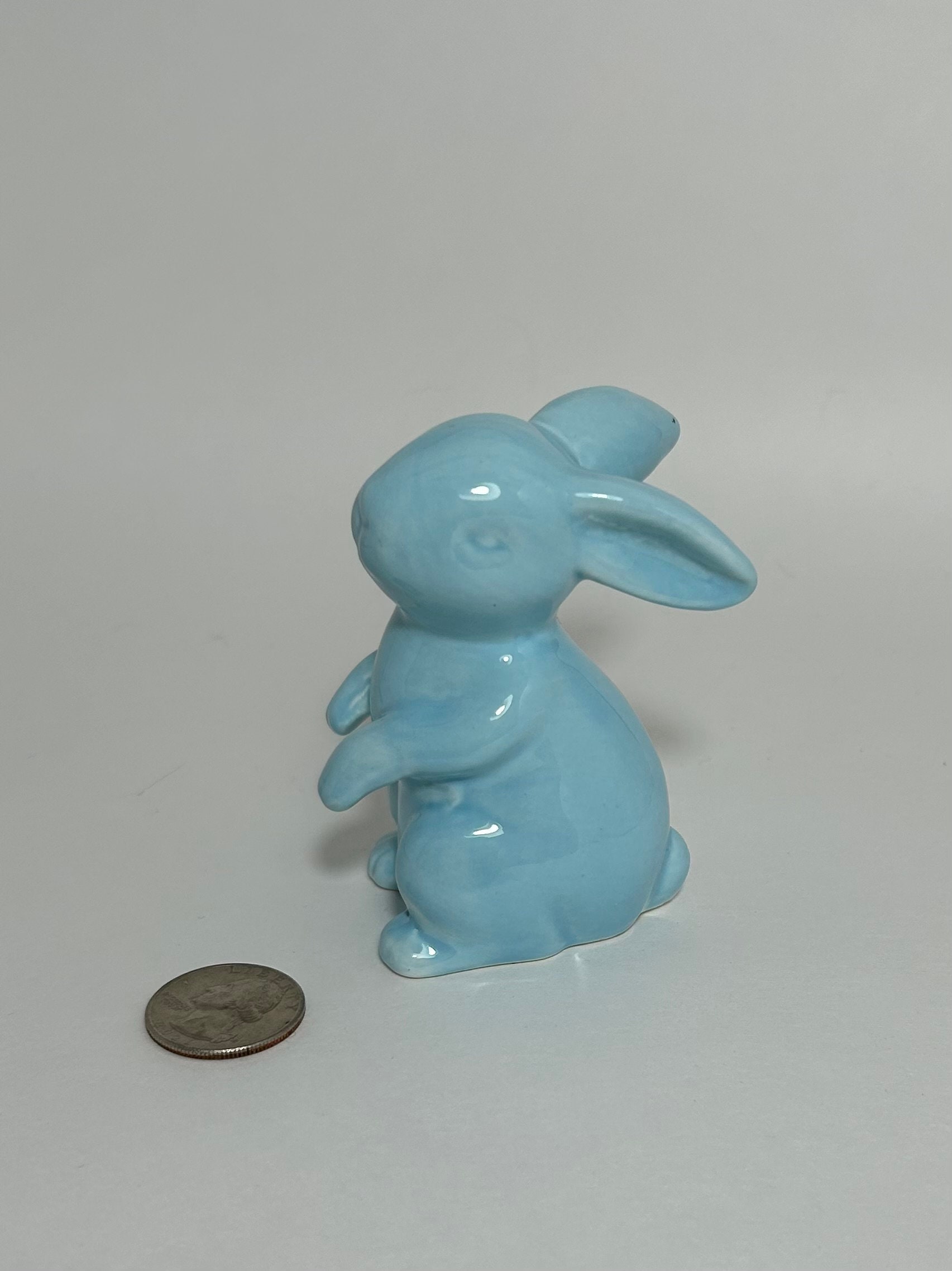 Small Vintage Blue Bunny, Ceramic With Light Blue Glaze Collectable ...