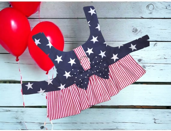 4th of July American Flag Harness Dress, Patriotic Dog Harness Dress