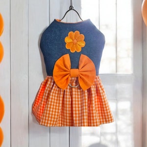 Orange Gingham and Denim Harness Dress, Sizes XXXS to XXLG