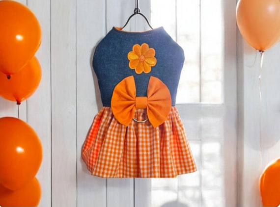 Orange Gingham and Denim Harness Dress, Sizes XXXS to XXLG