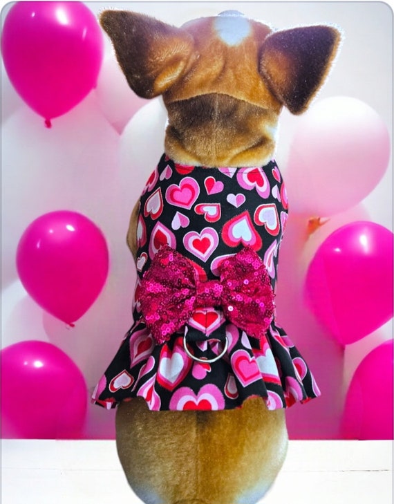 Pink Hearts Dog Harness Ruffle, Hearts Harness Ruffle