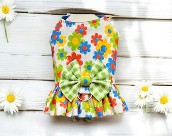 Colorful Flower Dog Harness Ruffle