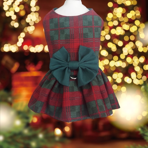 Christmas Dog Harness Dress,  Christmas Plaid Dog Harness Dress , Sizes XXXS to XXLG, Christmas Dog Outfit