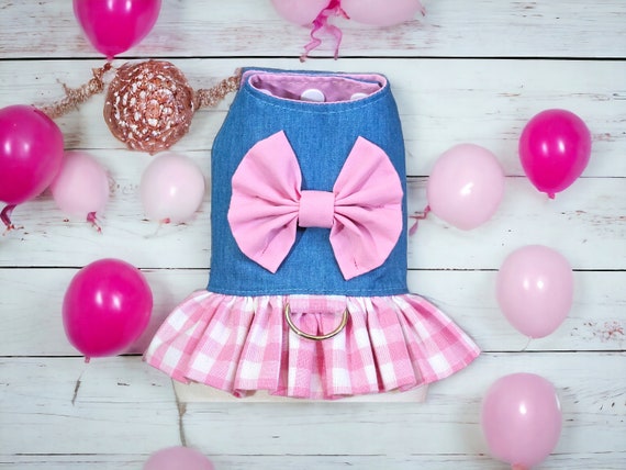 Pink Gingham and Denim Harness Ruffle, Sizes XXXS to XXLG