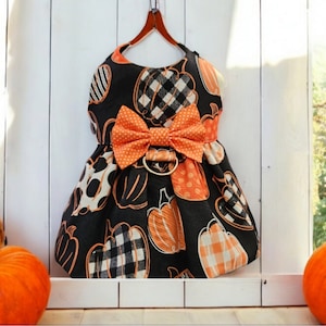 Pumpkin Dog Harness Dress, Thanksgiving Dog Dress, Halloween Dog Harness Dress
