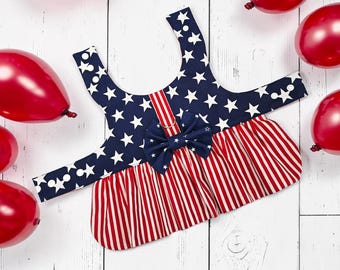 4th of July Dog Harness Dress: Patriotic American Flag Outfit