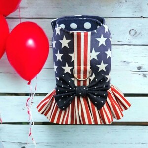 4th of July Patrotic Dog Harness Ruffle, Red White and Blue Dog Harness