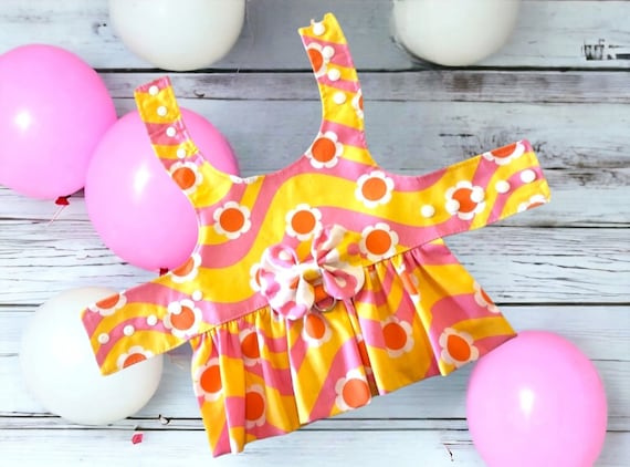 70's Style Bright Yellow and Pink Dog Harness Dress