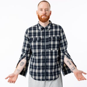 Kurtka zimowa dla dorosłych z zamkiem błyskawicznym i dostępem do ramion w kratę Denim Plaid