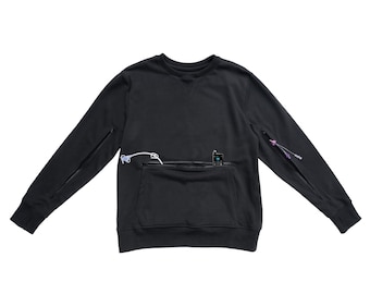 Vintage Black Adult Arm Zip Access Crew Sweatshirt Cold Weather