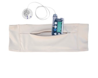 Beige Double Pocket Belt carries T1D Insulin Pump, Glucose Monitor, Smartphone, Accessories, Epipen, Medical Devices