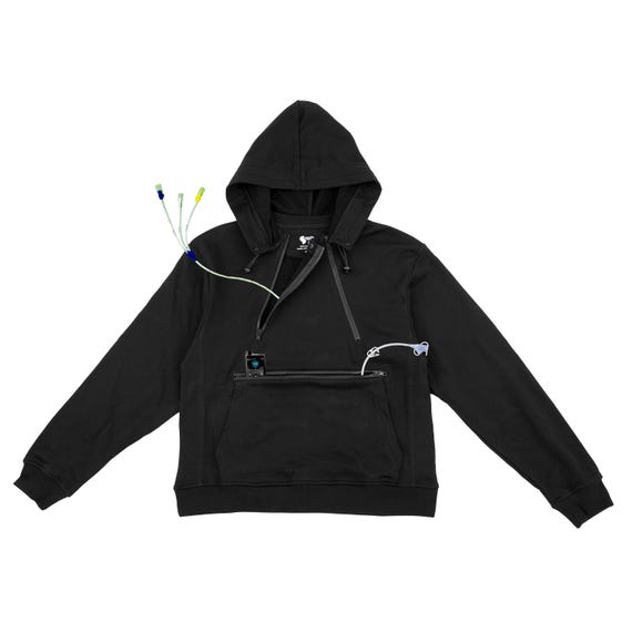 Black Adult Chemo Chest Port & Abdomen Zipper Access Hoodie Warm