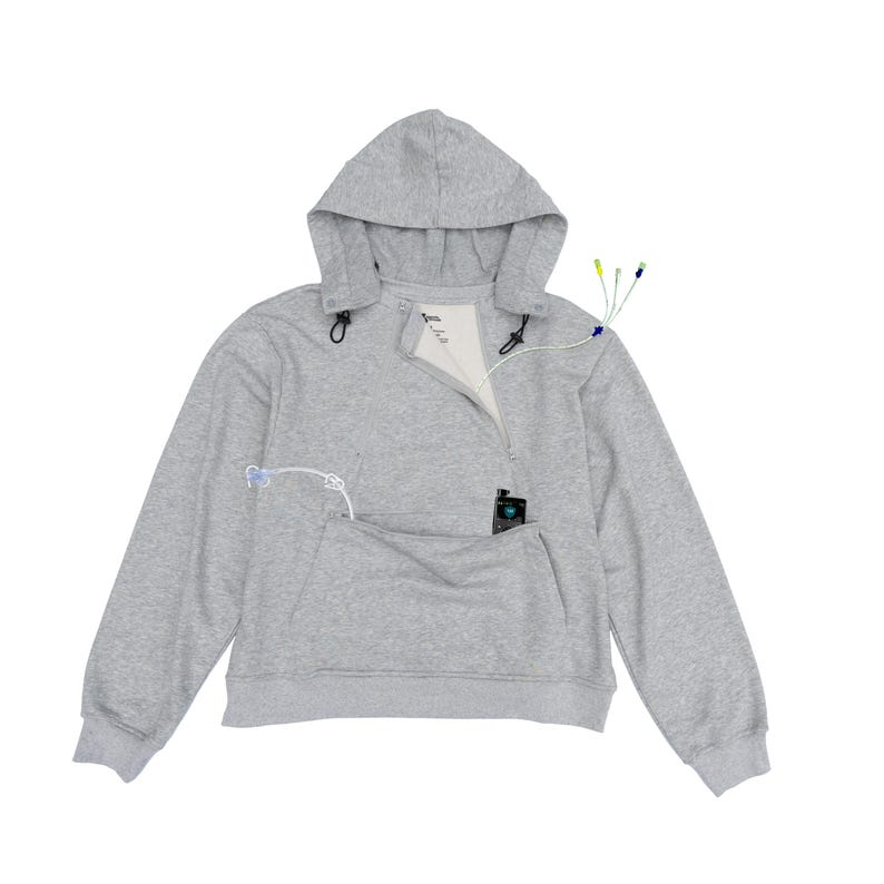Zipper Access Hoodie with medical devices