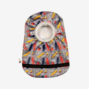 Housse de sac de stomie élastique gris imprimé skateboard, ilestomie, colostomie, urostomie, housse de poche de stomie pour enfants, garçons, filles, résistant à l'eau