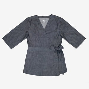 Black Chambray Adult Chemo Post-Surgery Access Wrap Top FINAL SALE