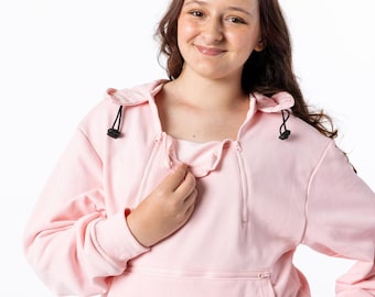 Pale Pink Adult Chemo Chest Port & Abdomen Zipper Access Hoodie Warm