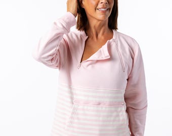 Pale Pink Adult Stripe Zip Access Sweatshirt