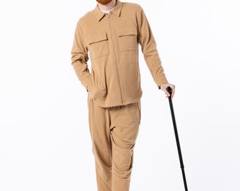 Khaki Adult Full Zip Arm Access Felt Shacket Winter