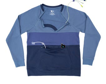 Denim Colorblock Adult Zip Access Crewneck Sweatshirt Cold Weather