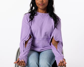 Lilac Adult Arm Zip Access Crew Sweatshirt Cold Weather
