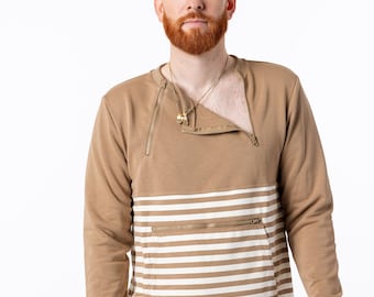 Khaki Adult Stripe Zip Access Sweatshirt