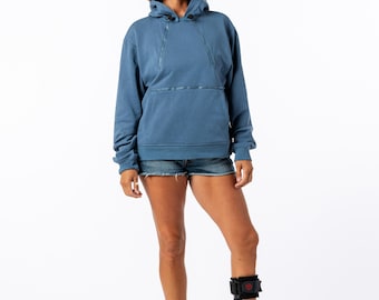 Denim Adult Chest & Abdomen Zipper Access Hoodie Warm