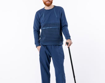 True Navy Adult Stripe Zip Access Sweatshirt