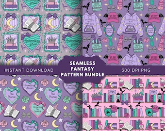 Fantasy Romance Seamless Pattern: Romantasy png, Bookish Pattern, Coquette Dragons, Enemies to Lovers, Morally Grey, Romance Reader Bundle