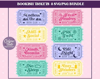 Book SVG Bundle, Book Tropes, Spicy Book PNG, Reader Bundle, Bookish Ticket Bundle, Reading svg, Bookmark svg, Late Night Reader, Kindle png