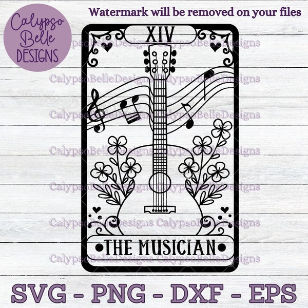 The Musician Tarot Card svg / Guitar svg / Floral  Guitar svg / Acoustic Guitar tarot card /  Musical svg / Guitar player / Music SVG PNG