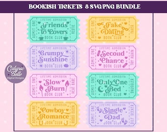Book SVG Bundle, Book Tropes, Spicy Book PNG, Romance Bundle, Bookish Ticket Bundle, Reading svg, Bookmark svg, Friends to Lovers, Ticket