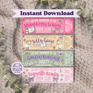 Spring Book Club Bookmarks, Coquette Bookmark, Digital Printable Bookmark, Strawberry Season, Garden Reader, Reading Silly Goose PNG