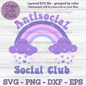 Antisocial Social Club svg /  Introvert svg / Anti Social Pastel Rainbow svg, png, eps, Cut File, Instant Download