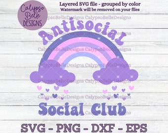 Antisocial Social Club svg /  Introvert svg / Anti Social Pastel Rainbow svg, png, eps, Cut File, Instant Download