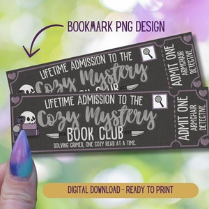 Book Club Bookmarks, Cozy Mystery Bookmark, Digital Printable Bookmarks, Murder Mystery Book, True Crime Bookmark, Admit One Ticket Bookmark