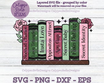 Buch Tropes Regal svg / Romanze Smut Buch svg / Feinde für Liebhaber svg / Buch svg / Book Lover svg / Slow Burn, Age Gap, Tropes SVG PNG