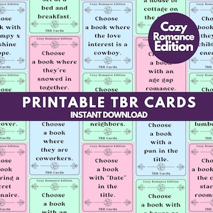Cartes TBR imprimables, Jeu de cartes à lire, Invite de lecture, Défi de lecture, Bocal TBR à imprimer, Lecteur livresque TBR, Cartes Tbr romantiques confortables