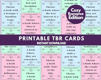 心温まるロマンス小説 TBR プロンプトカード：読書ゲーム（PDF）