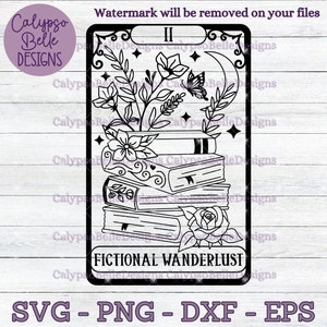 Fiktive Wanderlust Tarot Karte svg, Romance Reader svg, Wanderlust svg, Buch svg, Buchliebhaber, Tarot svg, Bücher, Bücherwurm svg, Reader SVG PNG