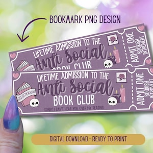 Buchclub Lesezeichen, Antisozial Buchclub Lesezeichen, Digital Druckbare Lesezeichen, Antisozial, Introvert Lesezeichen, Admit One Ticket Lesezeichen
