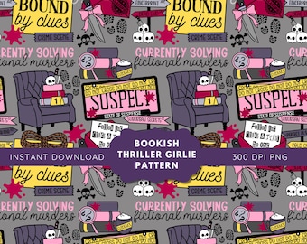 True Crime Seamless Pattern: Murder Mystery png, Bookish Pattern png, Thriller Reader, Psychological Thriller, Murder Scene, Crime Scene